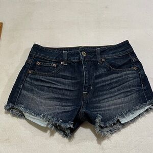 American Eagle Dark Blue Frayed Jean Shorts size 0